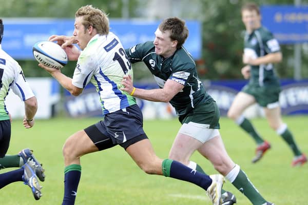 Hawick's Stuart Hogg tackles Malcolm Clapperton during a match against Boroughmuir at Meggetland in 2010. Pic Ian Rutherford
