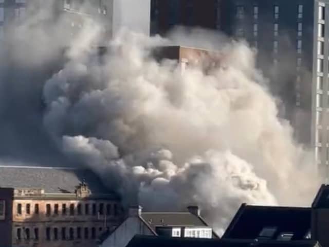 Handout photo taken with permission from the Twitter feed of @Sats70057066 of large plumes of smoke across Glasgow after a fire broke out in the Tradeston area. Issue date: Sunday October 16, 2022.