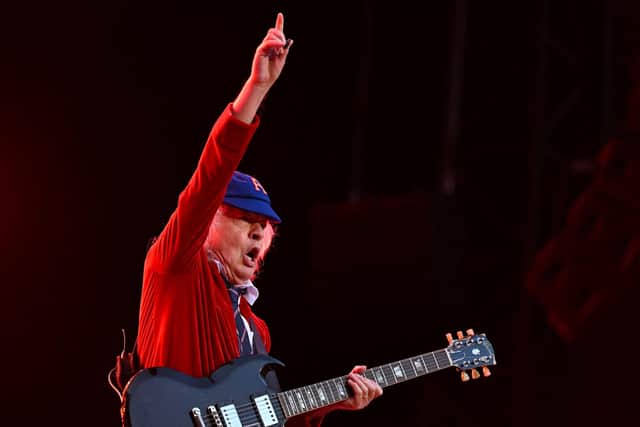 AC/DC's Angus Young performs on stage during the Australian rock bands "Power Up Tour" (Pic: Julie Sebadelha/AFP via Getty Images)