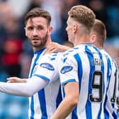 Kilmarnock's Jason Naismith celebrates after making it 2-1 during an SPFL Trust Trophy match between Kilmarnock and Falkirk at Rugby Park, on September 04, 2021, in Kilmarnock, Scotland (Photo by Roddy Scott / SNS Group)