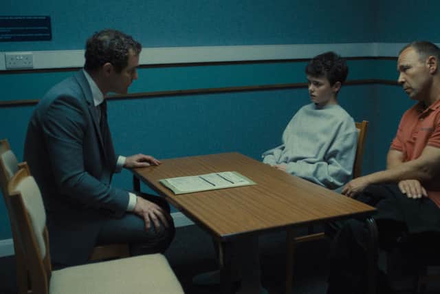 Mark Stanley as Paulie, Owen Cooper as Jamie Miller, Stephen Graham as Eddie Miller in Adolescence. Credit: Courtesy of Netflix © 2024.