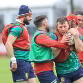 Hamish Watson in action during the British and Irish Lions training session held at at Stade Santander International stadium on June 22, 2021 in Saint Peter, Jersey. (Photo by David Rogers/Getty Images)