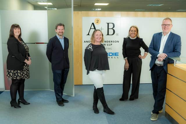 (L to R) Gillian Rushton, business advisory senior manager at AAB; Paul Wilson, chief executive of STAC; Lisa Thomson, CEO of Purpose HR; Marie Macklin CBE, founder and executive chair of the Halo Urban Regeneration Company; Ian Marshall, head of tech strategy at AAB. Picture: Peter Devlin