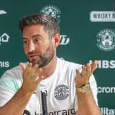 Hibs manager Lee Johnson has hit back at Hearts over claims his side over-celebrated their last-gasp equaliser in last weekend's Edinburgh derby.  (Photo by Rob Casey / SNS Group)