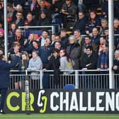 Edinburgh head coach Mike Blair speaks to fans before the recent ECPR Challenge Cup match against Bath at DAM Health Stadium. (Photo by Ross MacDonald / SNS Group)