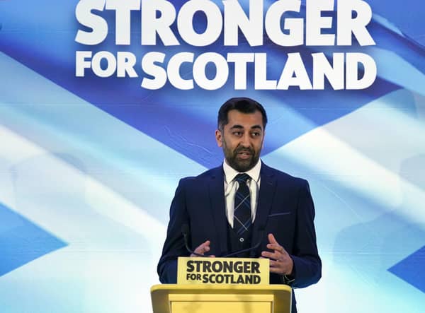 Humza Yousaf speaking at Murrayfield Stadium in Edinburgh, after it was announced that he is the new Scottish National Party leader, and would become the next First Minister of Scotland. Picture date: Monday March 27, 2023.