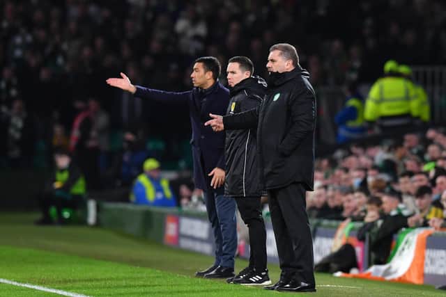 Rangers manager Giovanni van Bronckhorst (left) and his Celtic counterpart Ange Postecoglou (right) both hope to point the way to victory when their teams meet at Ibrox on Sunday. (Photo by Mark Runnacles/Getty Images)