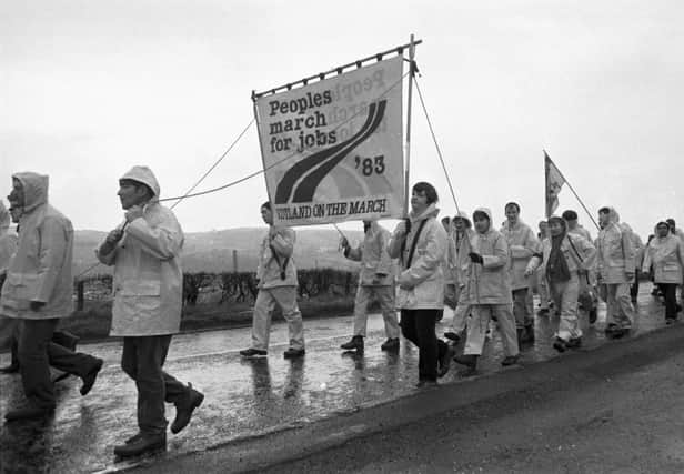 The People's March for Jobs reaches the Borders in April 1983 (Picture: Allan Milligan)