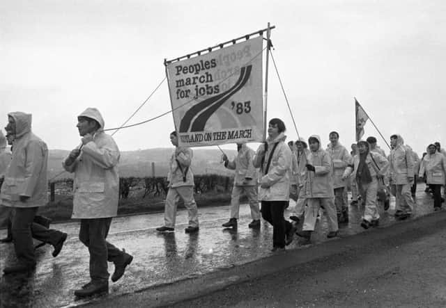 The People's March for Jobs reaches the Borders in April 1983 (Picture: Allan Milligan)