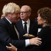 Prime Minister Boris Johnson and Kate Hoey after the funeral of former Northern Ireland first minister and UUP leader David Trimble, who died last week aged 77, at Harmony Hill Presbyterian Church, Lisburn. Picture: Liam McBurney/PA Wire