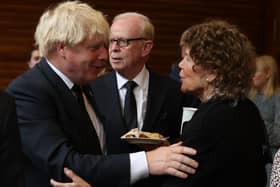 Prime Minister Boris Johnson and Kate Hoey after the funeral of former Northern Ireland first minister and UUP leader David Trimble, who died last week aged 77, at Harmony Hill Presbyterian Church, Lisburn. Picture: Liam McBurney/PA Wire