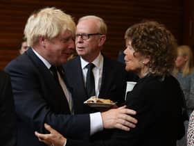 Prime Minister Boris Johnson and Kate Hoey after the funeral of former Northern Ireland first minister and UUP leader David Trimble, who died last week aged 77, at Harmony Hill Presbyterian Church, Lisburn. Picture: Liam McBurney/PA Wire