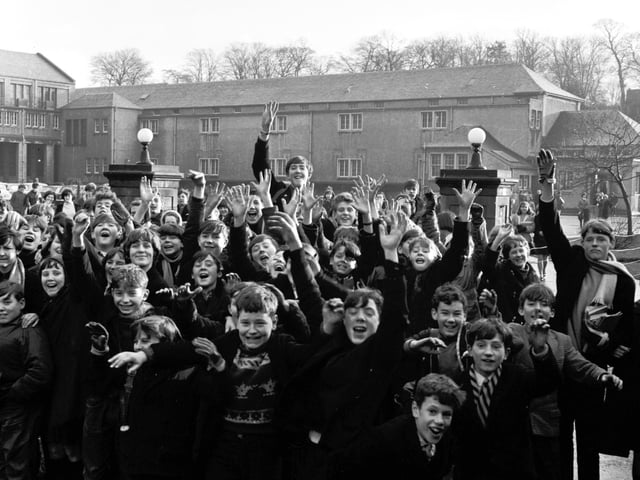 Pupils from Musselburgh Grammar School enjoy their half-day holiday thanks to a one-day teachers strike in December 1965.