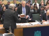 Boris Johnson takes the oath ahead of his evidence to the Commons' Privileges Committee (Picture: House of Commons/UK Parliament)