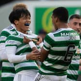 Celtic's Reo Hatate celebrates as he makes it 2-1 during a cinch Premiership match between Celtic and Motherwell at Celtic Park, on October 01, 2022, in Glasgow, Scotland. (Photo by Craig Foy / SNS Group)