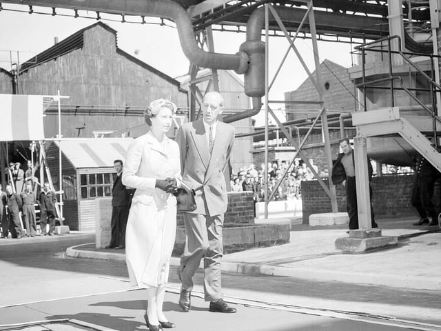 Queen Elizabeth II at Grangemouth during her tour of West Lothian in July 1955