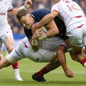 Scotland's Jack Dempsey scores a second half try during the 33-6 win over Georgia at Scottish Gas Murrayfield.  (Photo by Craig Williamson / SNS Group)