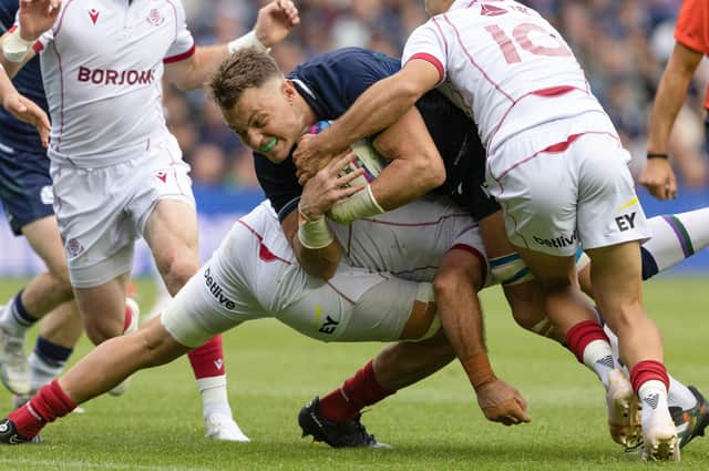 Scotland's Jack Dempsey scores a second half try during the 33-6 win over Georgia at Scottish Gas Murrayfield.  (Photo by Craig Williamson / SNS Group)