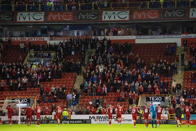 Aberdeen players thank their supporters at the conclusion of last Thursday's victory over Breidablik. Picture: SNS