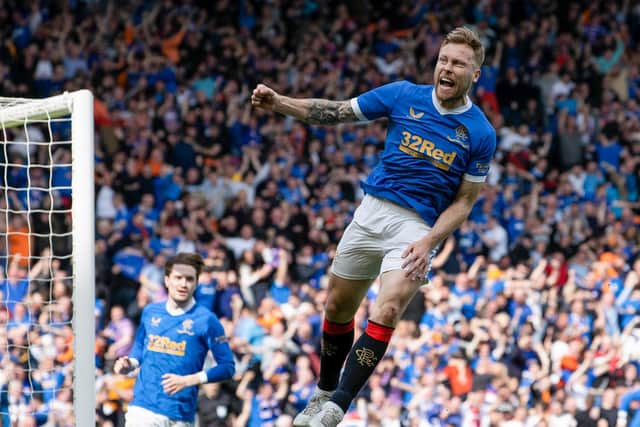 Rangers' Scott Arfield celebrates scoring to make it 1-1 during the Scottish Cup semi-final against Celtic at Hampden. (Photo by Alan Harvey / SNS Group)