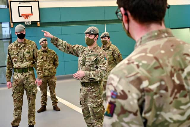 Members of the Royal Scots Dragoon Guard set up a Covid vaccination centre in Glasgow in January.