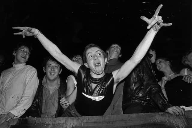 Punk fans inside the Rainbow Theatre as The Clash and The Jam play in 1977 (Picture: Chris Moorhouse/Evening Standard/Getty Images)
