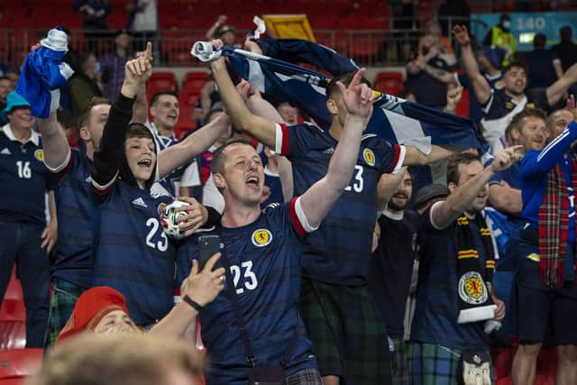 Scotland supporters at full time during a Euro 2020 match between England and Scotland at Wembley Stadium, on June 18, 2021, in London, England. (Photo by Alan Harvey / SNS Group)