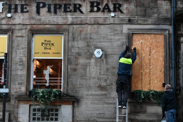 The Piper Bar in Glasgow is boarded up last week