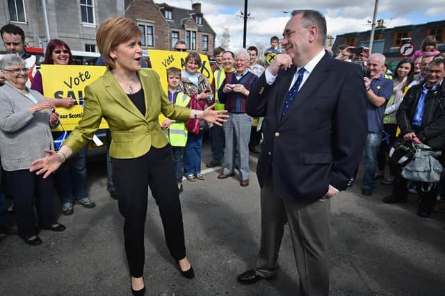 Nicola Sturgeon and Alex Salmond campaign together in the Gordon constituency in 2015  (Picture: Jeff J Mitchell/Getty Images)