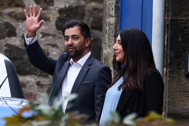 Humza Yousaf and his wife Nadia El-Nakla depart Bute House following his resignation as First Minister. Picture: Jeff J Mitchell/Getty Images
