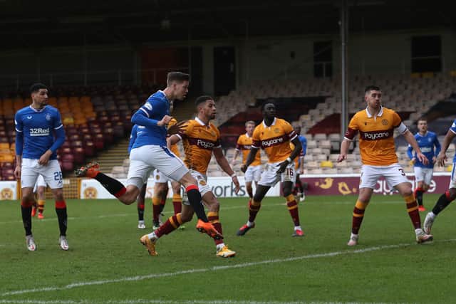 Cedric Itten scores his fourth goal in three appearances against Motherwell to earn a 1-1 draw for Rangers at Fir Park on Sunday. (Photo by Ian MacNicol/Getty Images)