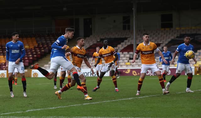 Cedric Itten scores his fourth goal in three appearances against Motherwell to earn a 1-1 draw for Rangers at Fir Park on Sunday. (Photo by Ian MacNicol/Getty Images)