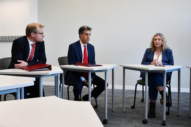 Gillian Martin (right) has worked closely with UK energy secretary Ed Miliband (centre) and energy minister Michael Shanks (left) over Grangemouth. Pic: Michael Gillen