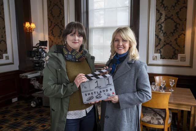 Alison O'Donnell as DI ‘Tosh’ McIntosh and Ashley Jensen as DI Ruth Calder on set at the start of filming Shetland season nine. Pic: ITV Studios/Jamie Simpson