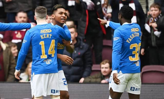Goals from Alfredo Morelos and Ryan Kent earned Rangers a 2-0 win over St Johnstone at Ibrox to maintain their four point lead at the top of the Premiership. (Photo by Paul Devlin / SNS Group)