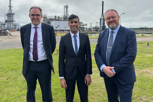 David Duguid at St Fergus today with Prime Minister Rishi Sunak and Shell’s Simon Roddy