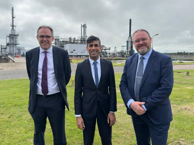 David Duguid at St Fergus today with Prime Minister Rishi Sunak and Shell’s Simon Roddy