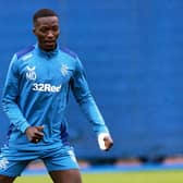Rangers midfielder Mohamed Diomande sporting a bandaged thumb at training on Thursday. (Photo by Alan Harvey / SNS Group)