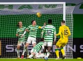 Kevin Nisbet equalises for Hibs in stoppage time at Celtic Park. Picture: SNS