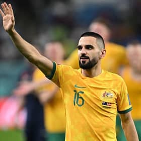 Dundee United's Aziz Behich has started all three of Australia's matches. (Photo by PAUL ELLIS/AFP via Getty Images)