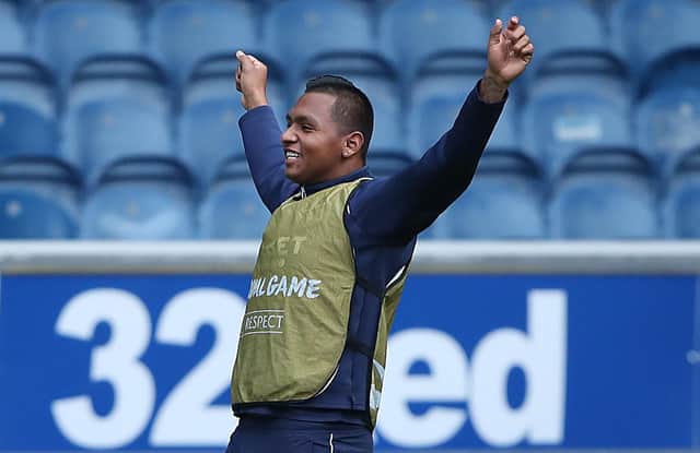 Alfredo Morelos of Rangers reacts during a training session ahead of the UEFA Europa League Group D stage match between Standard Liege and Rangers at Ibrox Stadium on October 21, 2020. (Photo by Ian MacNicol/Getty Images)
