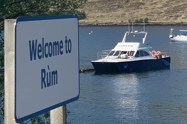 MV Larven, the boat chartered by Scottish Green minister Lorna Slater for her trip to Rum, at the island on Friday, May 12.