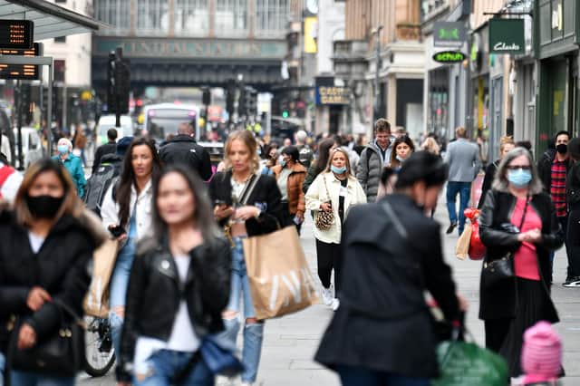 Shoppers pictured on Monday 26 April, which saw footfall rise 21.8 per cent compared to 2019 levels. Picture: John Devlin.