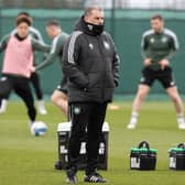 Celtic manager Ange Postecoglou oversees training ahead of Sunday's trip to Kilmarnock.