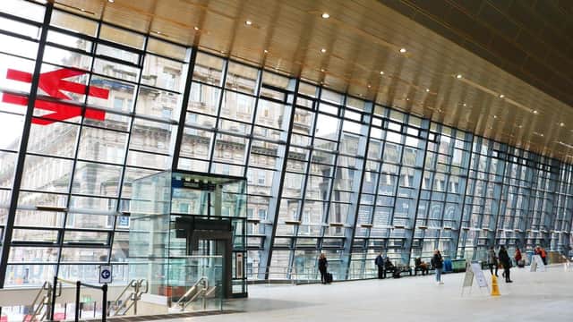 The glass concourse frontage affords views onto George Square obscured for decades by a hotel extension. Picture: Network Rail