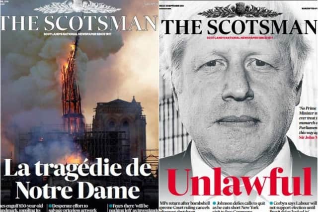 Two of The Scotsman's front pages from the past year.