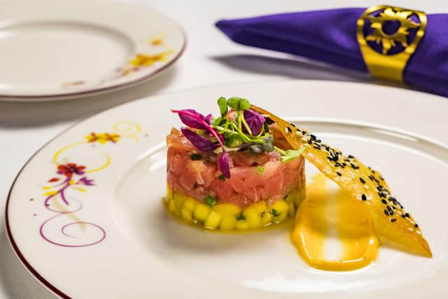 The Ahi tuna tartare appetiser at Rapunzel’s Royal Table on the Disney Magic.