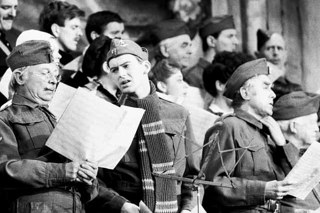 Actor Ian Lavender (centre) has died aged 77. He was known for his role as Private Pike in the sitcom Dad's Army. Picture: Getty Images