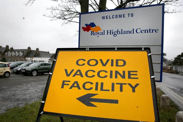 The vaccine facility sign at the Royal Highland Show ground in Edinburgh.