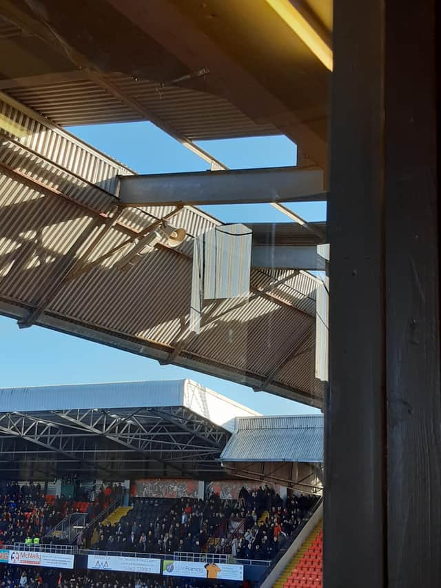 Holes in the Jerry Kerr stand roof were very evident at Dundee United v Celtic